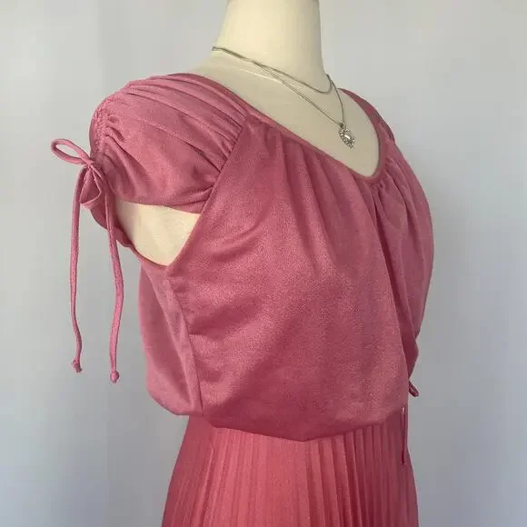 Vintage Formal Dress Size Small Pink Accordion Pleated Maxi Prom Bridesmaid 80s - Picture 4 of 16